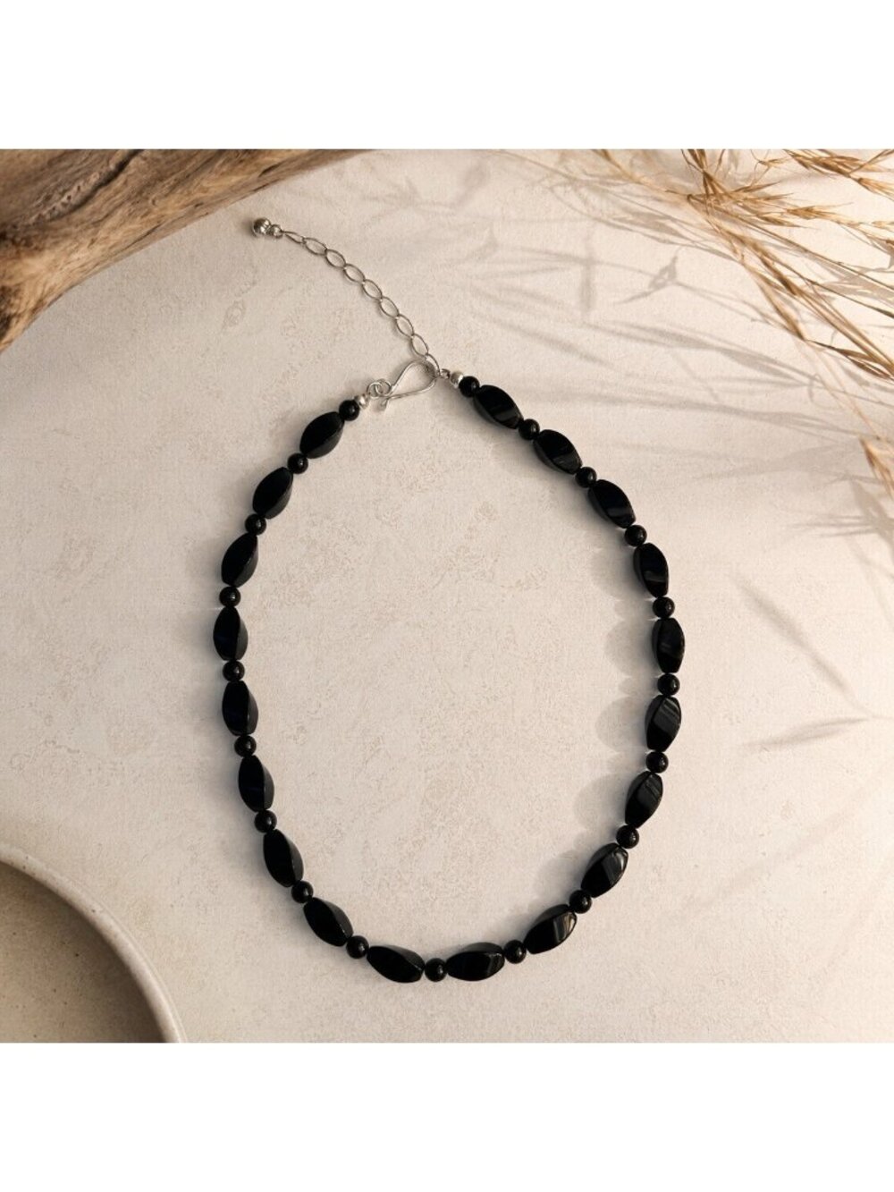 Vintage DTR Jay King Genuine Black Onyx Gemstone Necklace 925 Silver Clasp 17"